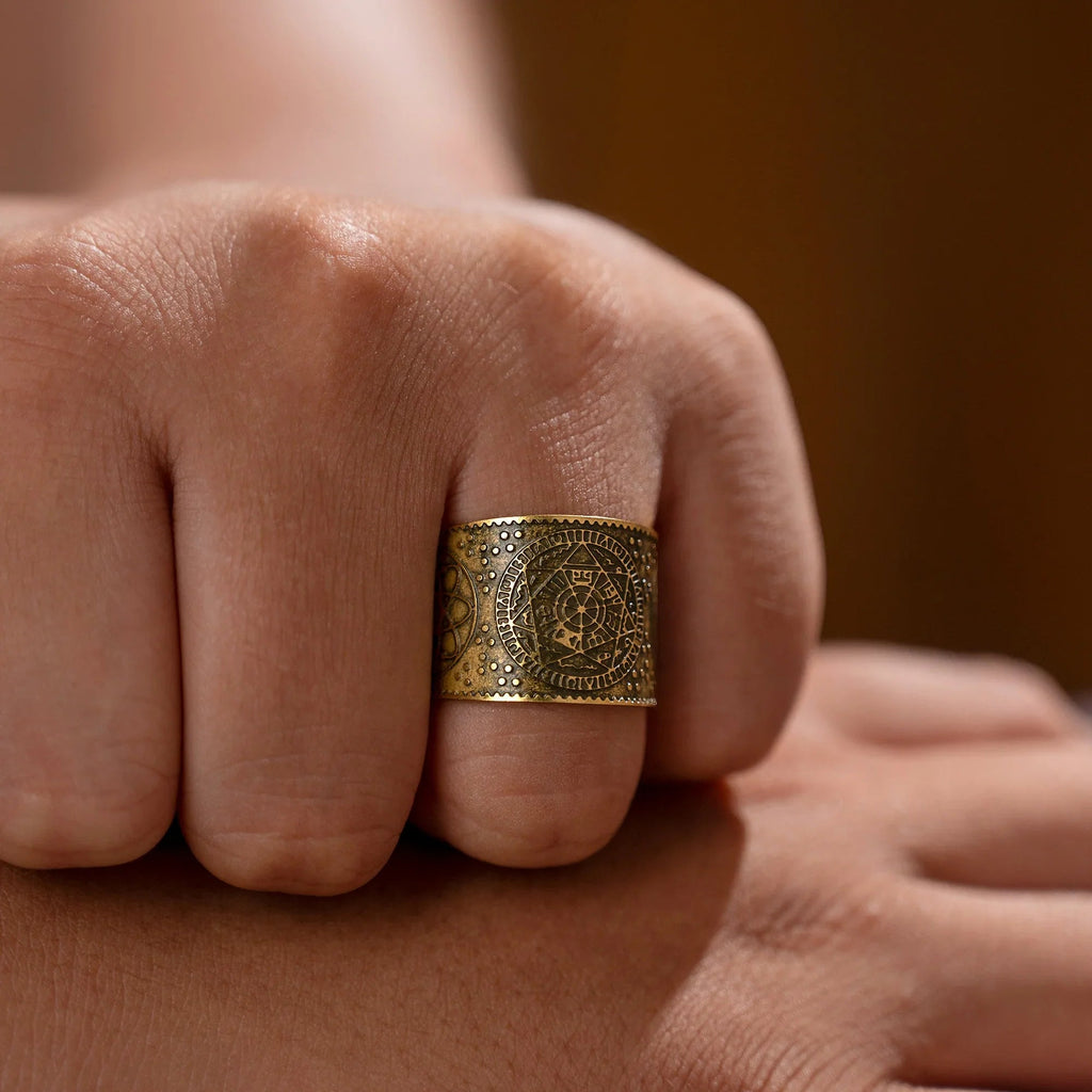 Vintage brass seven archangels symbol ring - amulet against evil eye, curse, spell