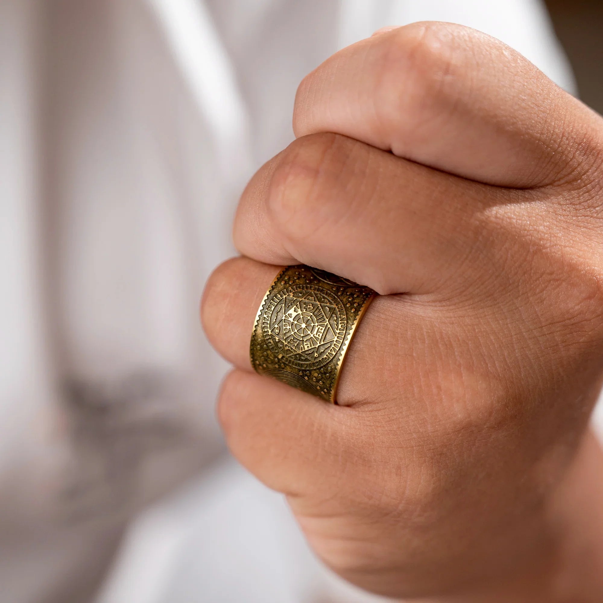 Vintage brass seven archangels symbol ring - amulet against evil eye, curse, spell
