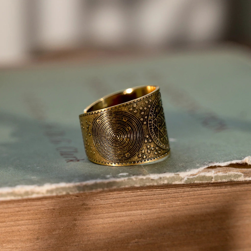 Vintage brass seven archangels symbol ring - amulet against evil eye, curse, spell