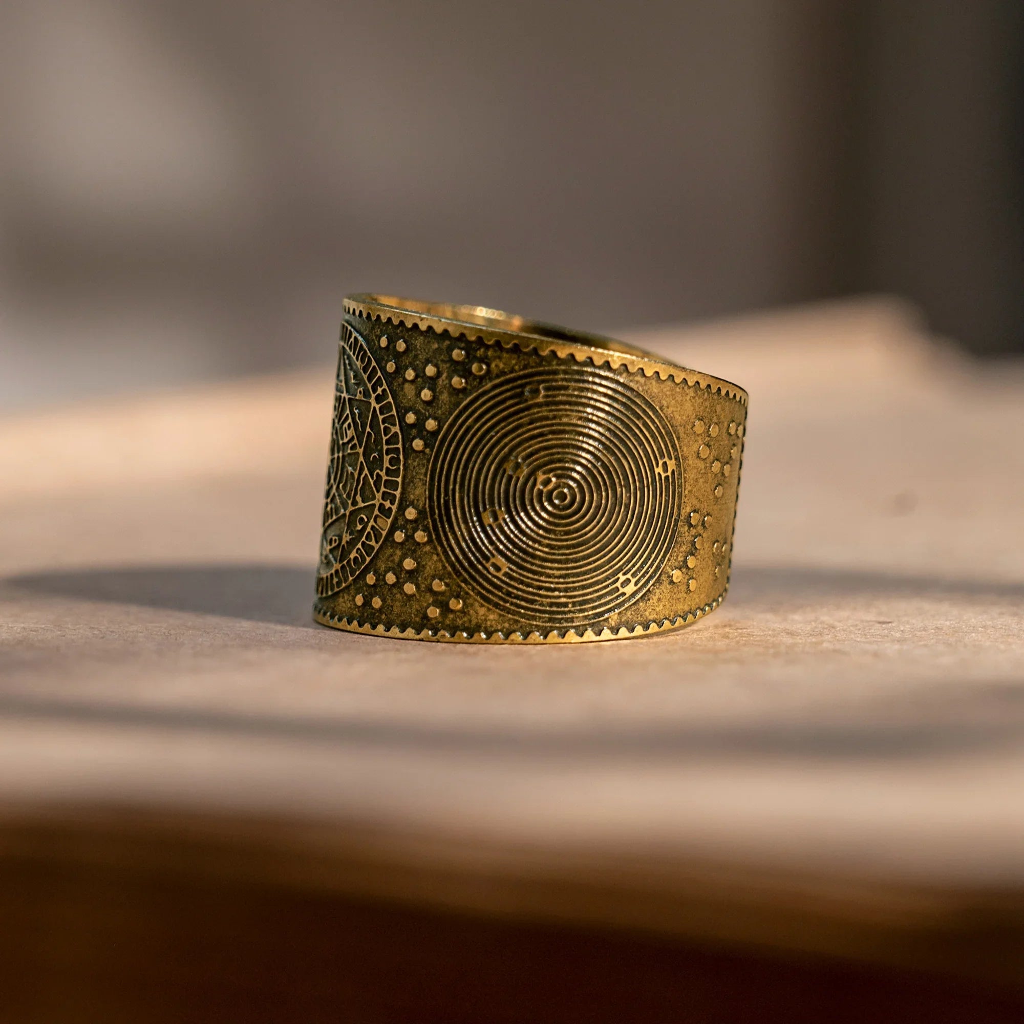 Vintage brass seven archangels symbol ring - amulet against evil eye, curse, spell