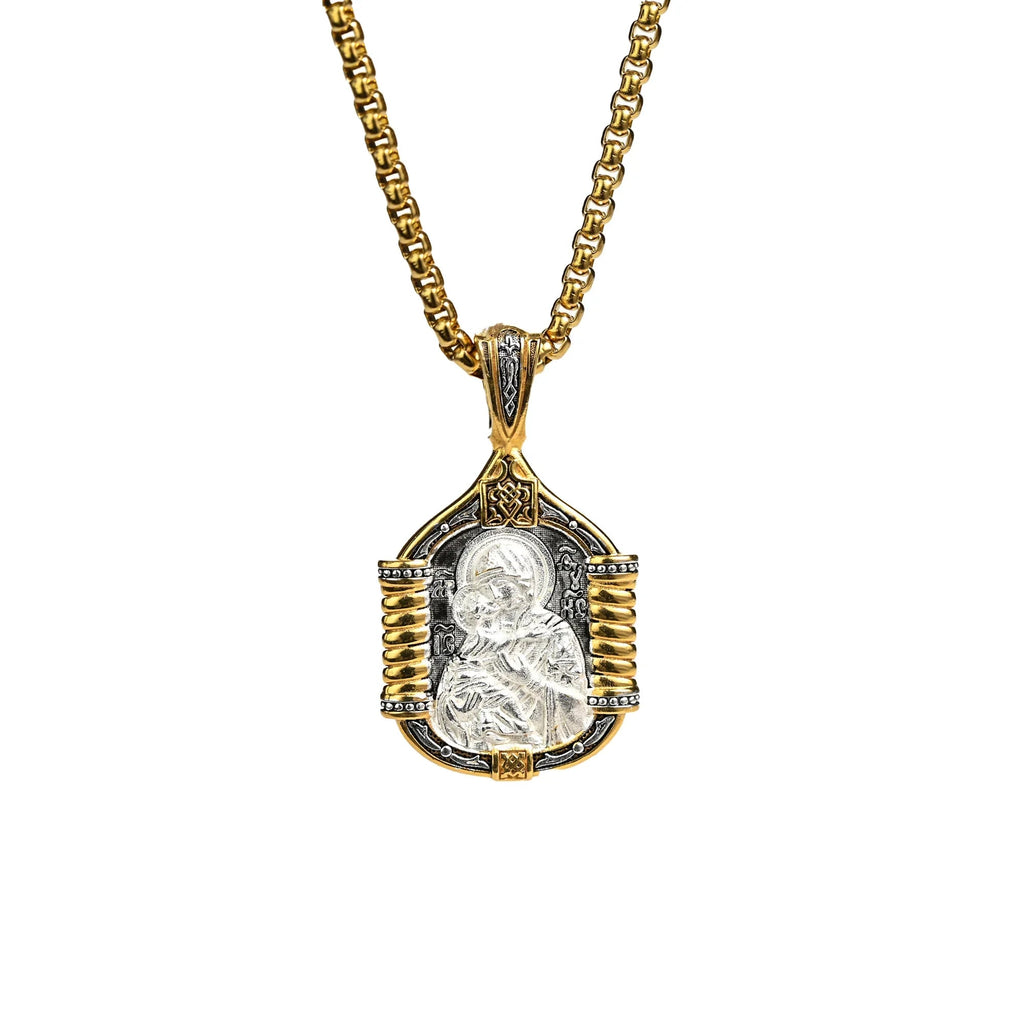 Handmade S925K Silver Madonna Holding Child Necklace