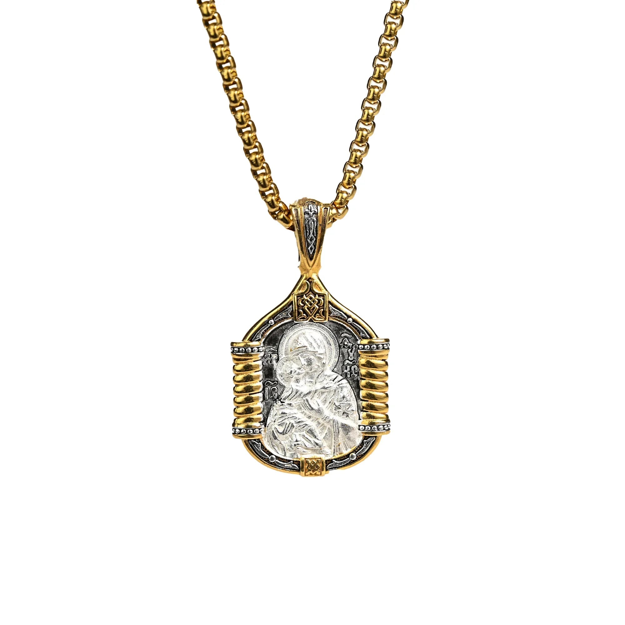Handmade S925K Silver Madonna Holding Child Necklace