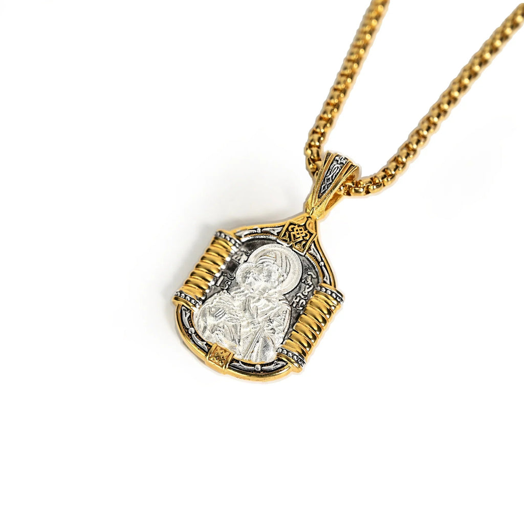 Handmade S925K Silver Madonna Holding Child Necklace