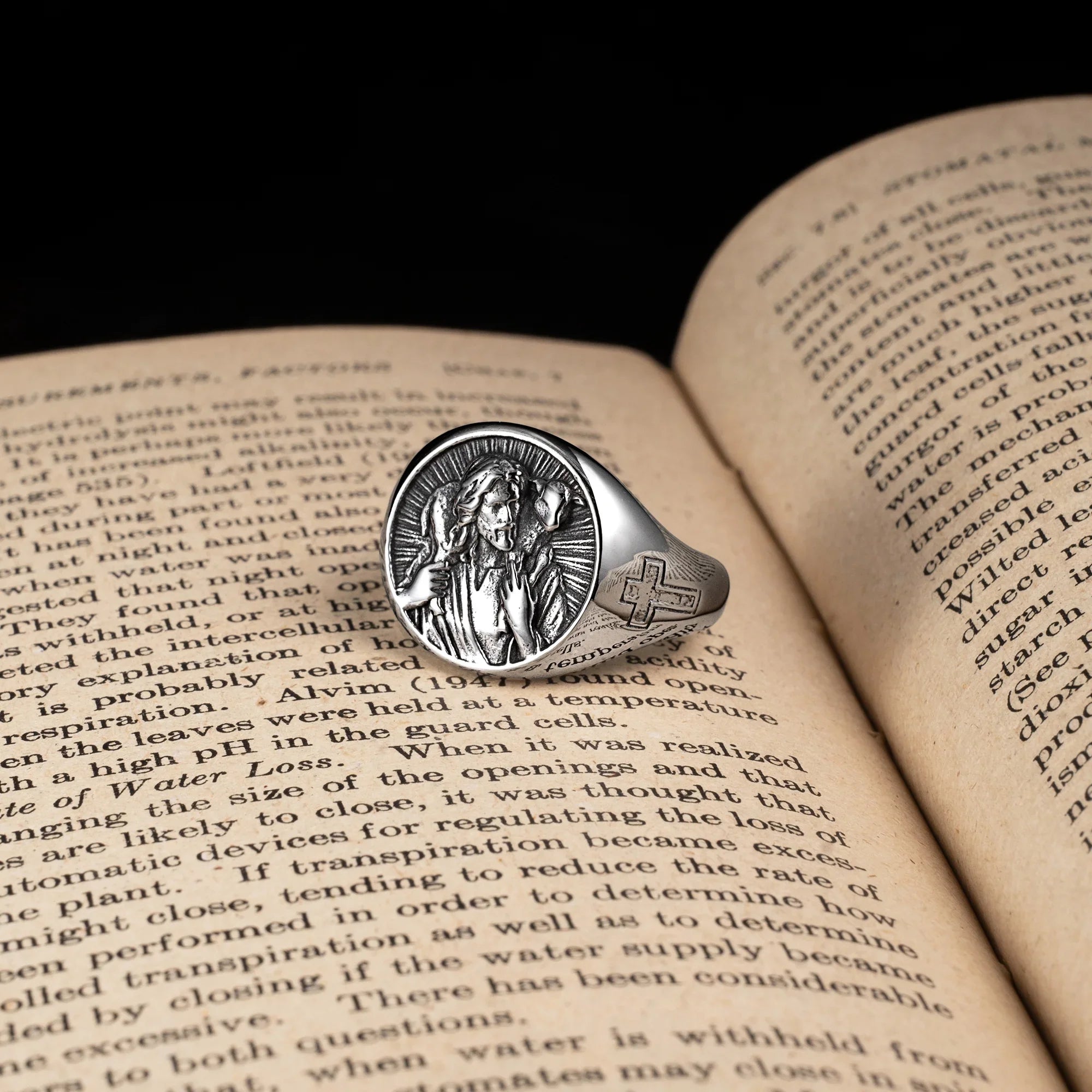Titanium Steel Jesus Shepherd Ring - Jesus with Lamb