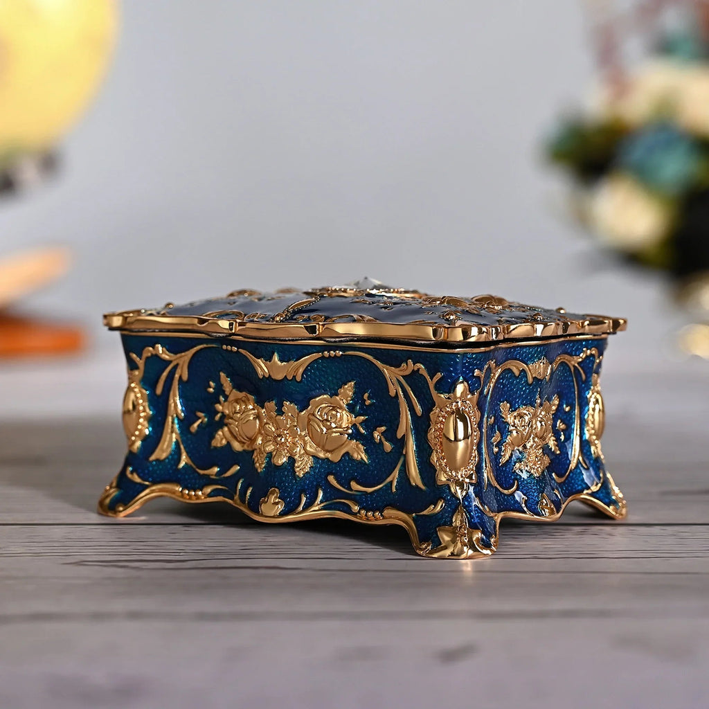 European vintage rose pattern zinc alloy jewelry box desktop ornament