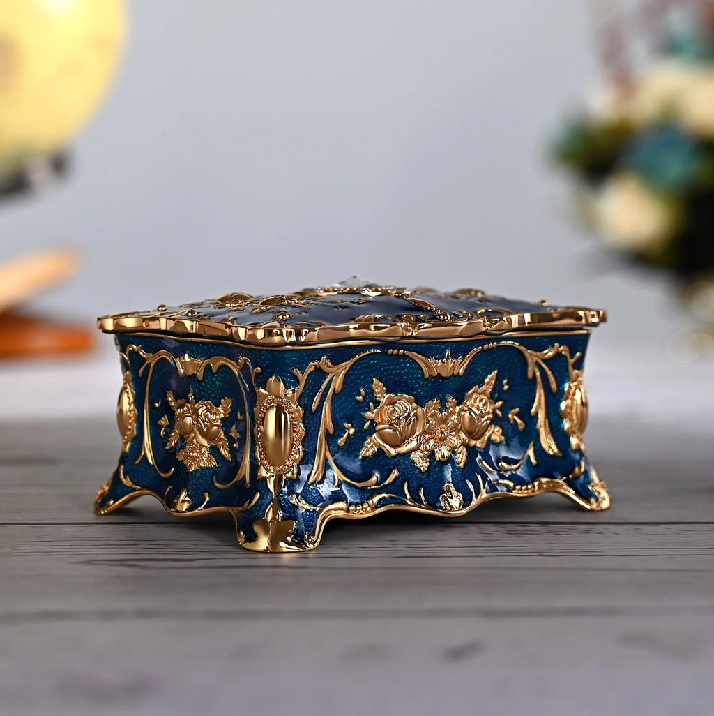 European vintage rose pattern zinc alloy jewelry box desktop ornament