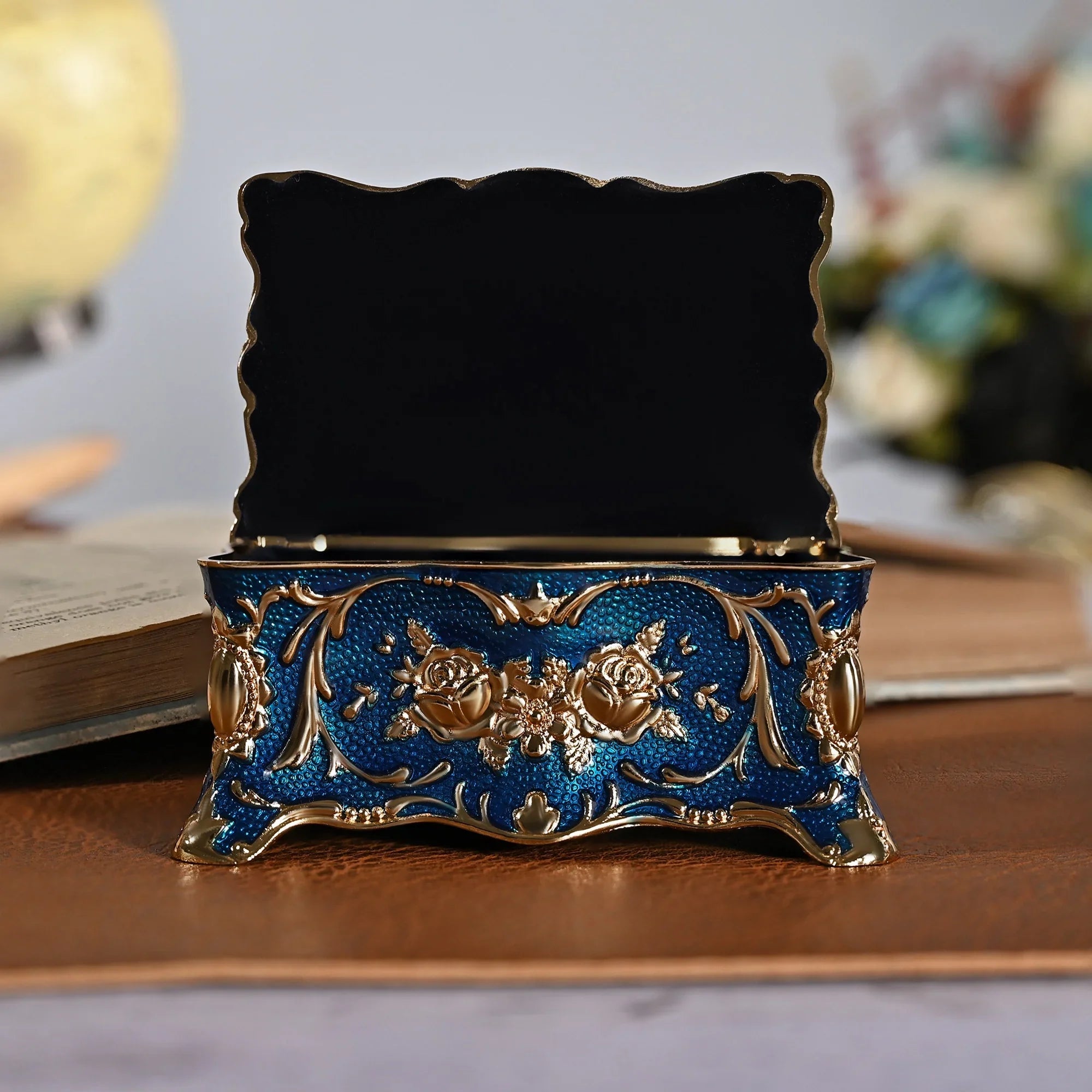 European vintage rose pattern zinc alloy jewelry box desktop ornament