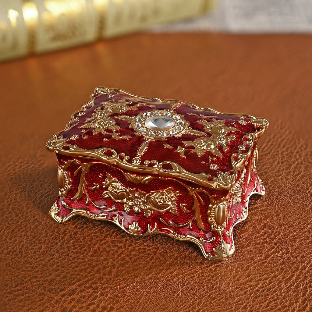 European vintage rose pattern zinc alloy jewelry box desktop ornament