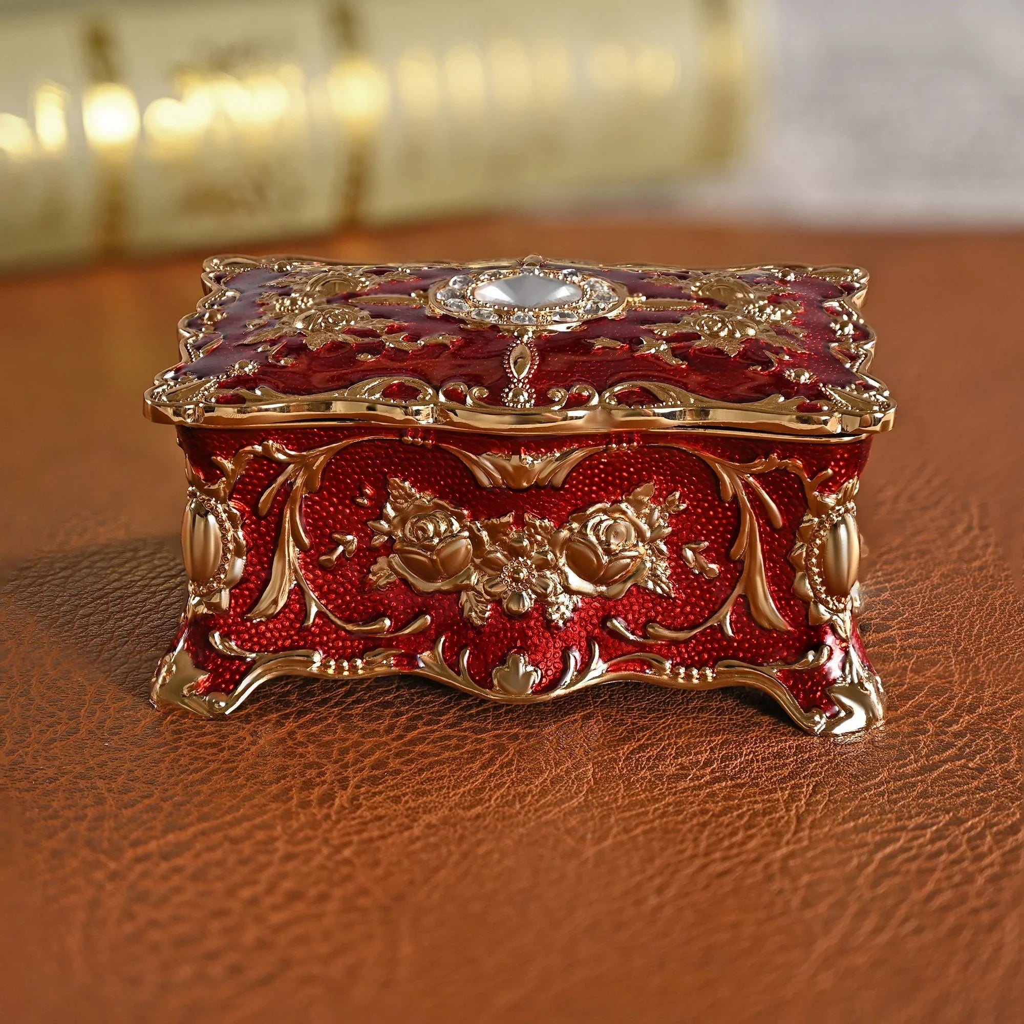 European vintage rose pattern zinc alloy jewelry box desktop ornament