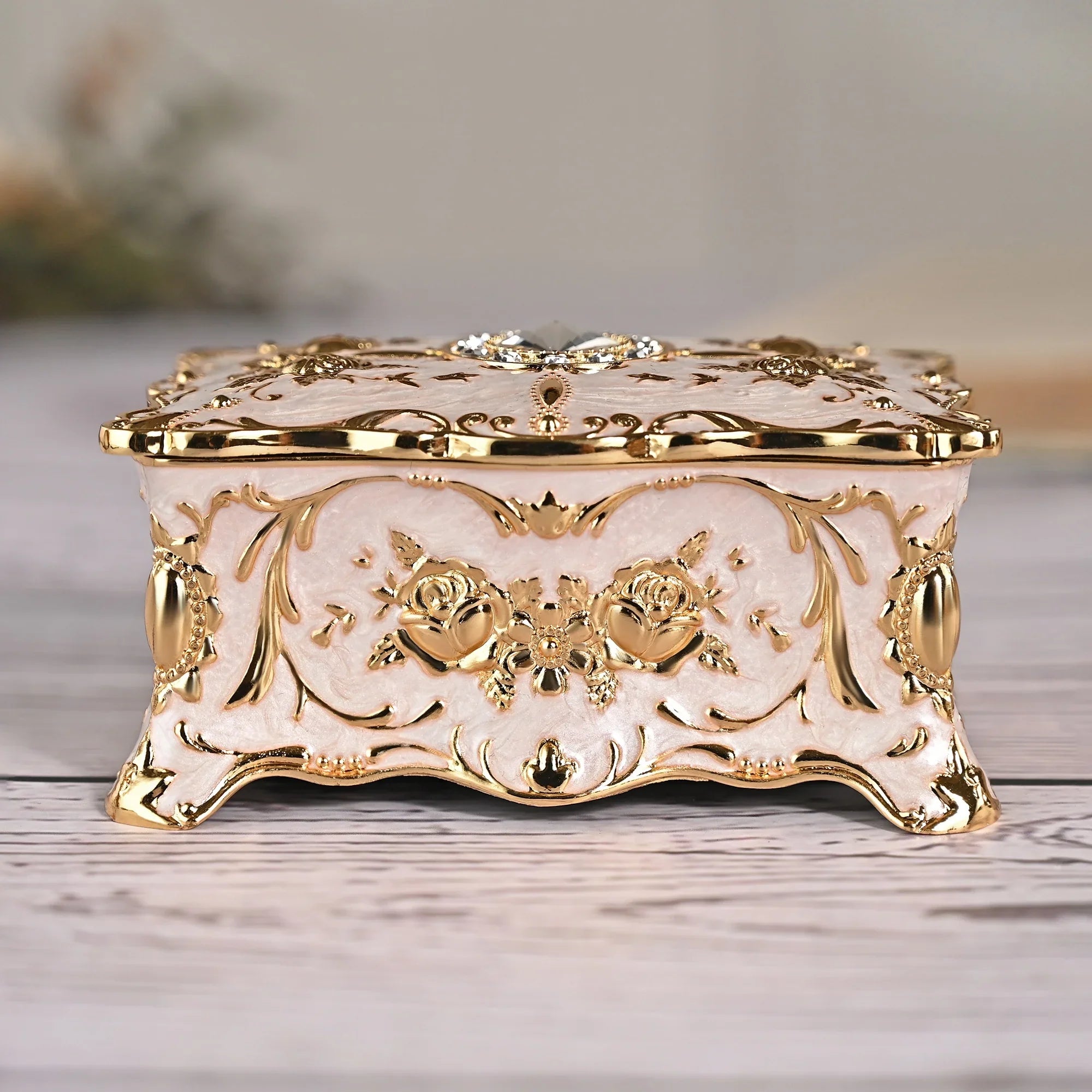 European vintage rose pattern zinc alloy jewelry box desktop ornament