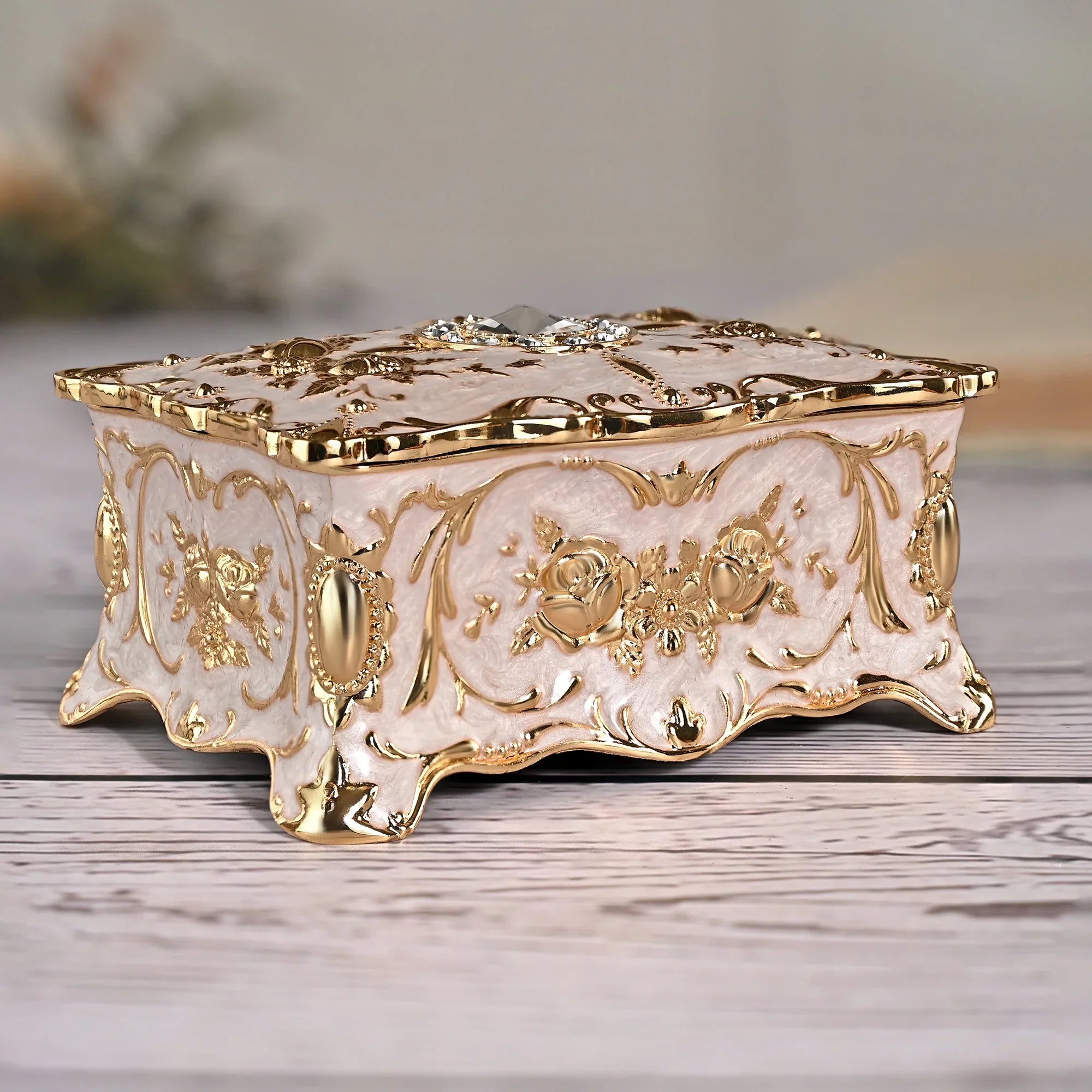 European vintage rose pattern zinc alloy jewelry box desktop ornament