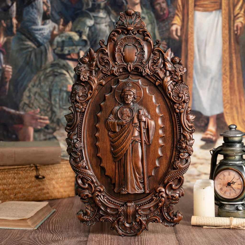 St. Jude Wooden Religious Icon Wall Artwork - Patron Saint of Despair in Troubled Times