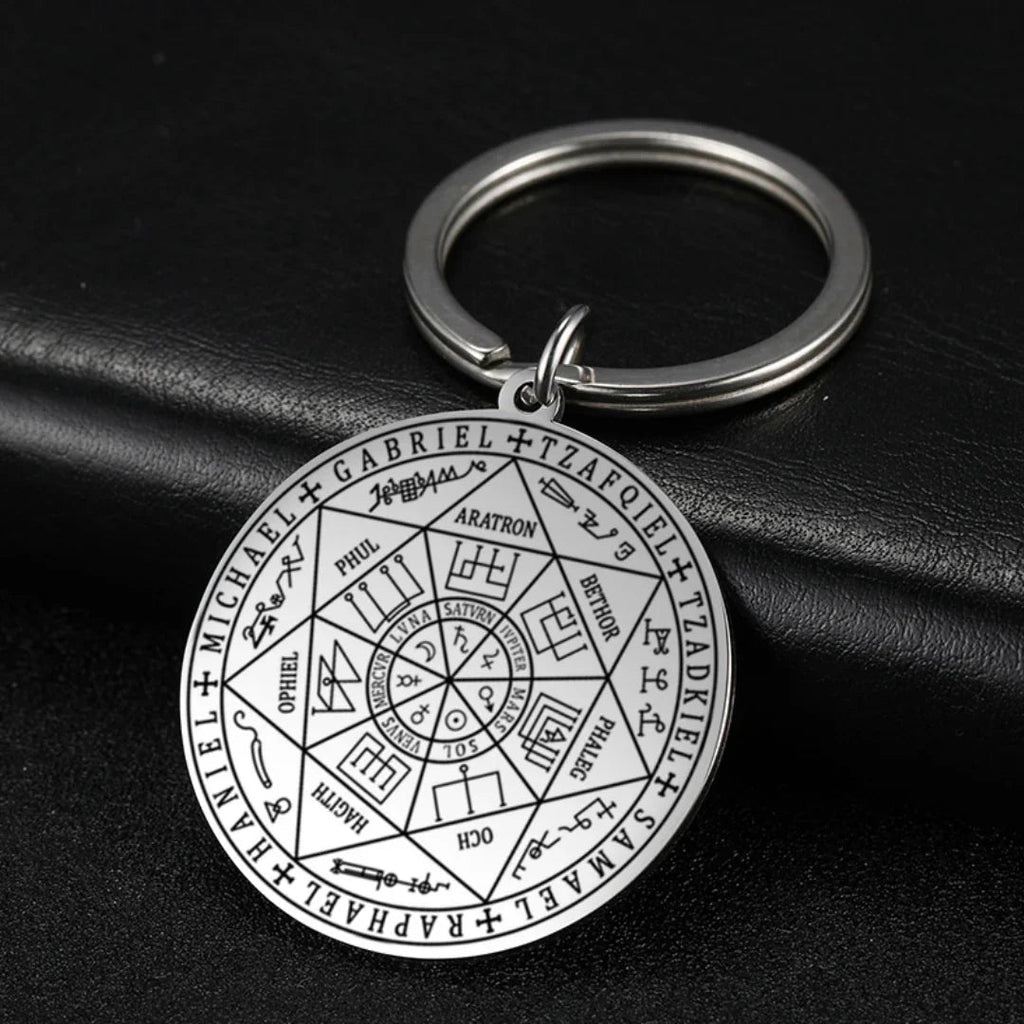 Vintage Titanium Seven Archangel's Seal Pendant - Amulet against evil eyes, curses, spells