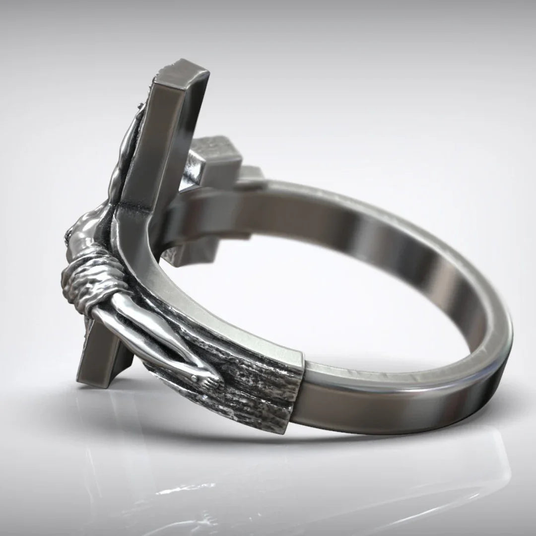 Crucifixion of Jesus S925K Silver Cross Ring