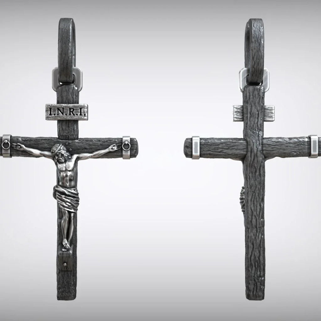 Jesus Crucifixion S925K Silver Crucifix Pendant- with 5mm Titanium Cuban Chain