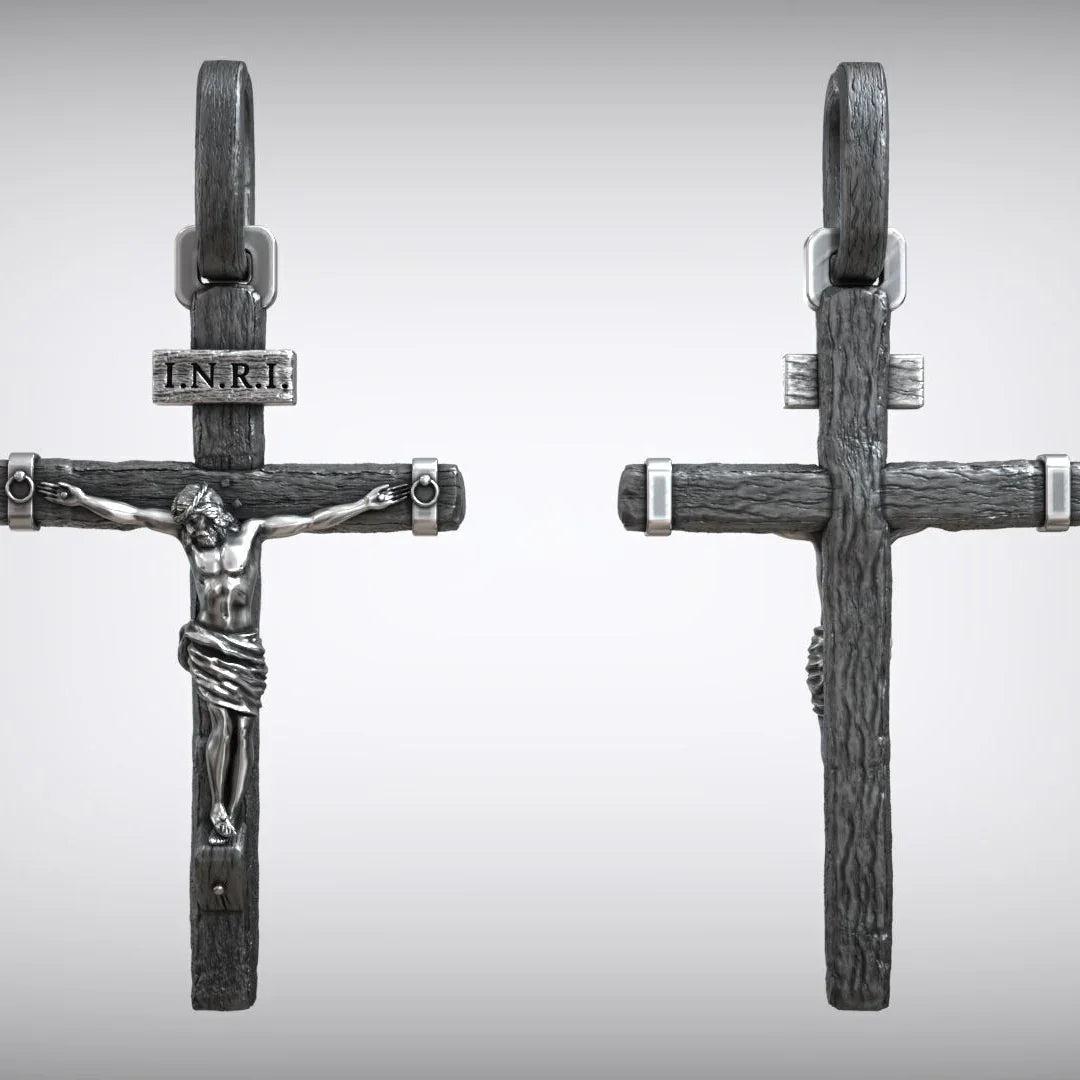 Jesus Crucifixion S925K Silver Crucifix Pendant- with 5mm Titanium Cuban Chain