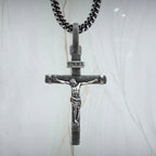 Jesus Crucifixion S925K Silver Crucifix Pendant- with 5mm Titanium Cuban Chain