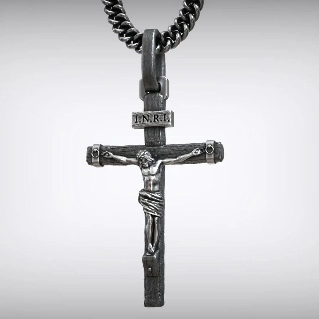 Jesus Crucifixion S925K Silver Crucifix Pendant- with 5mm Titanium Cuban Chain
