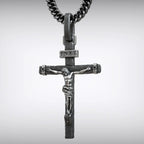 Jesus Crucifixion S925K Silver Crucifix Pendant- with 5mm Titanium Cuban Chain