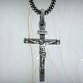 Jesus Crucifixion S925K Silver Crucifix Pendant- with 5mm Titanium Cuban Chain
