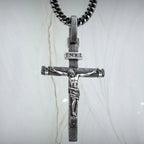 Jesus Crucifixion S925K Silver Crucifix Pendant- with 5mm Titanium Cuban Chain