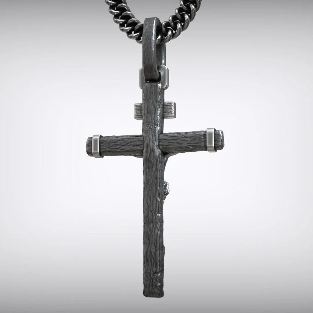 Jesus Crucifixion S925K Silver Crucifix Pendant- with 5mm Titanium Cuban Chain