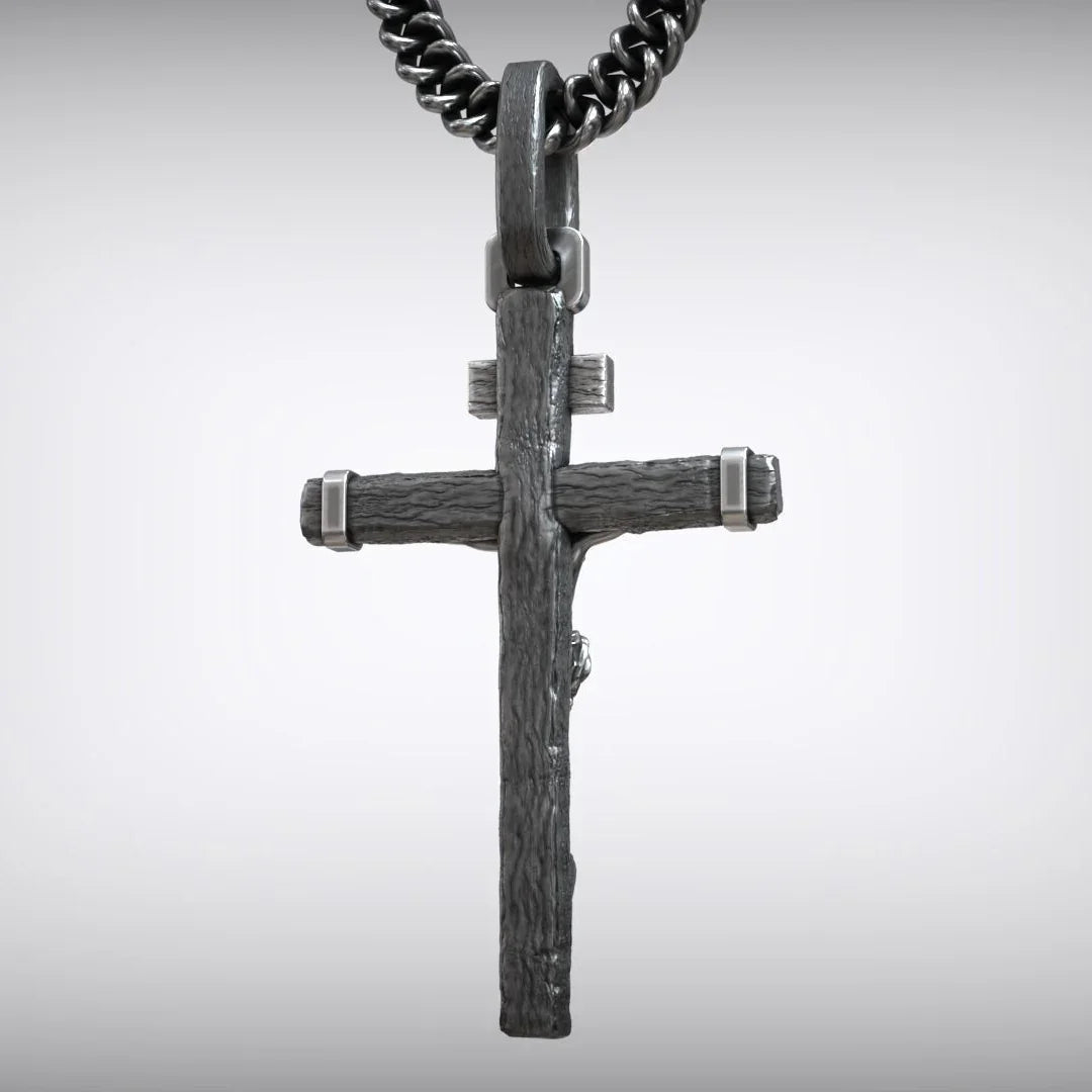Jesus Crucifixion S925K Silver Crucifix Pendant- with 5mm Titanium Cuban Chain