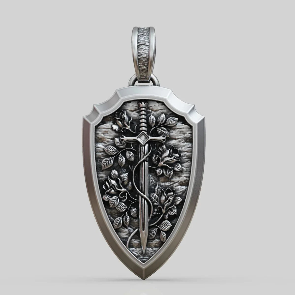 S925K Silver Necklace Sword and Shield Rose: Embedded Shield of Faith