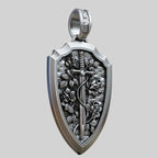 S925K Silver Necklace Sword and Shield Rose: Embedded Shield of Faith