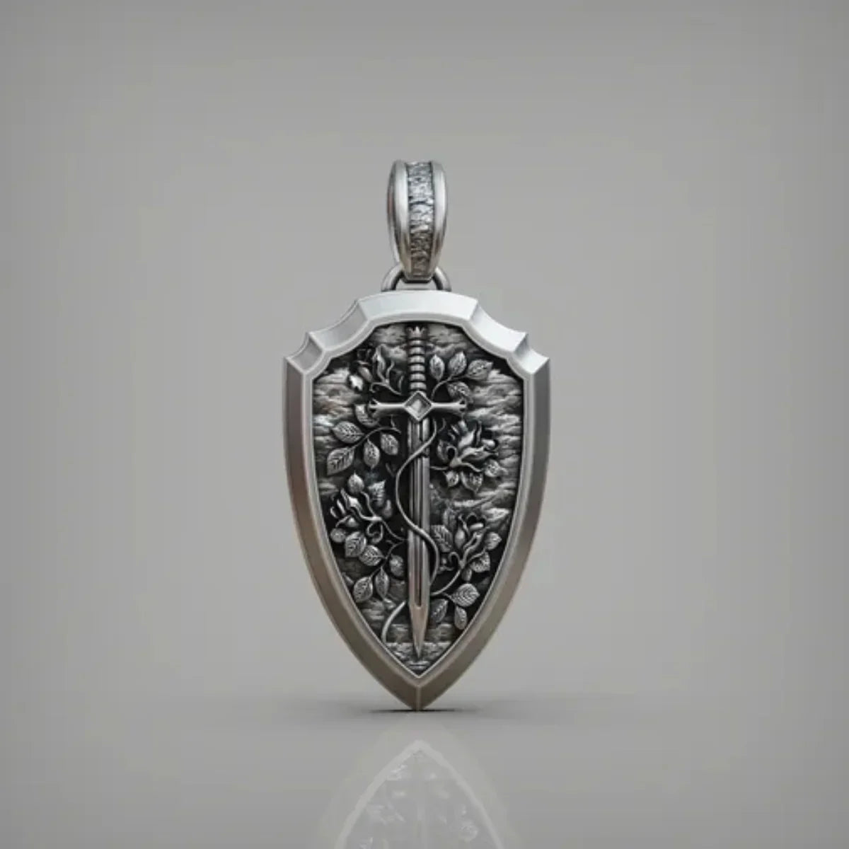 S925K Silver Necklace Sword and Shield Rose: Embedded Shield of Faith