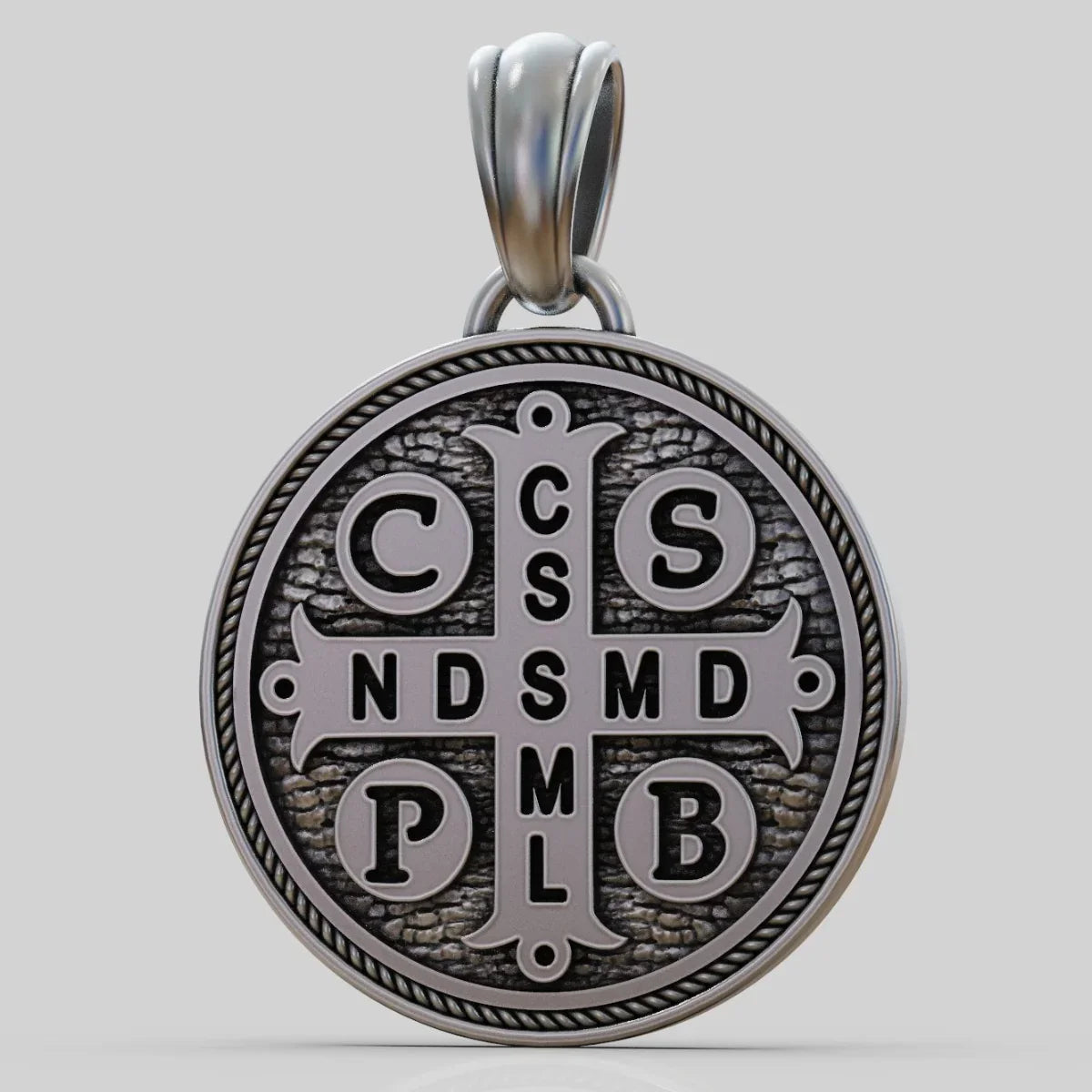 St. Benedict S925K Silver Double-Sided Engraved Amulet Pendant