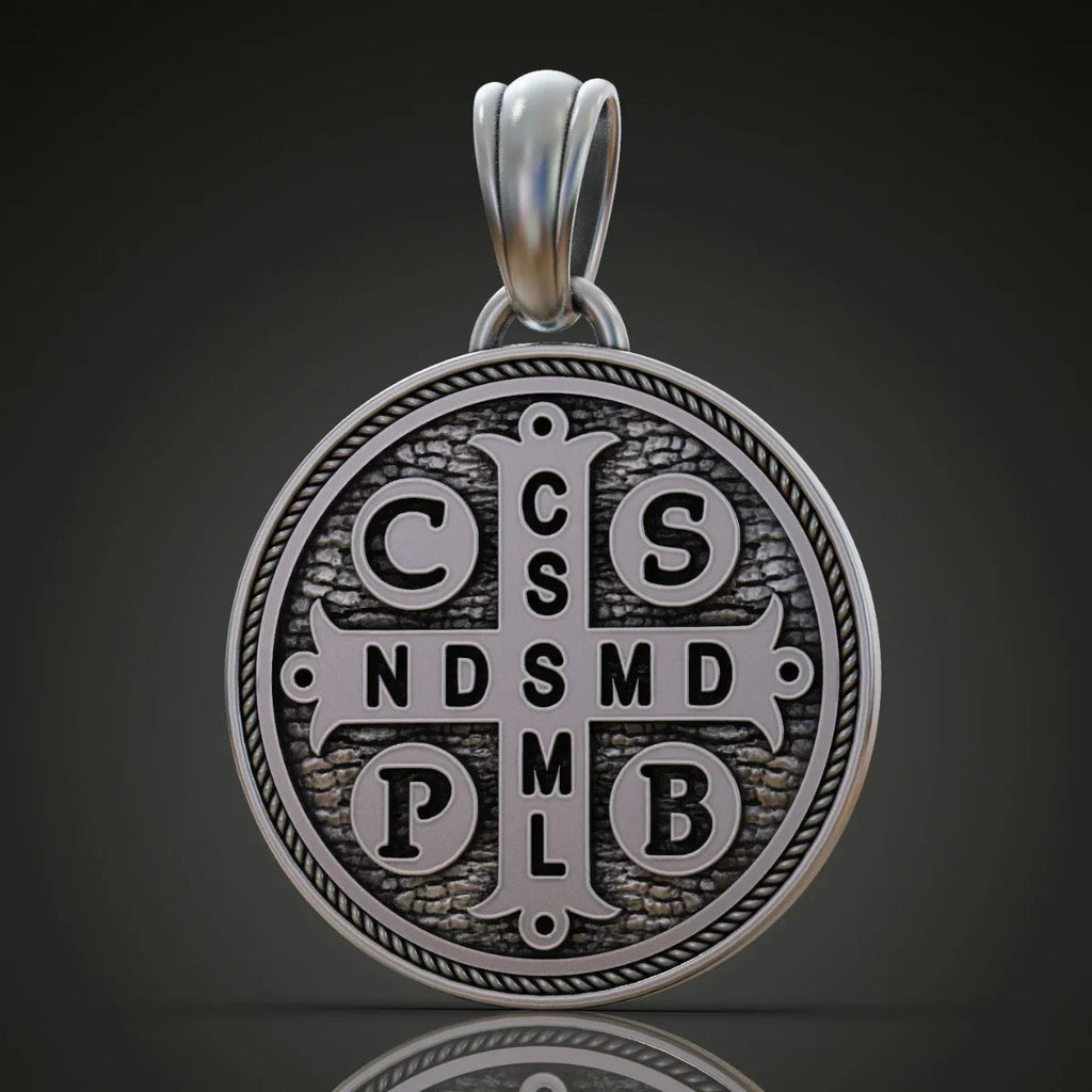 St. Benedict S925K Silver Double-Sided Engraved Amulet Pendant