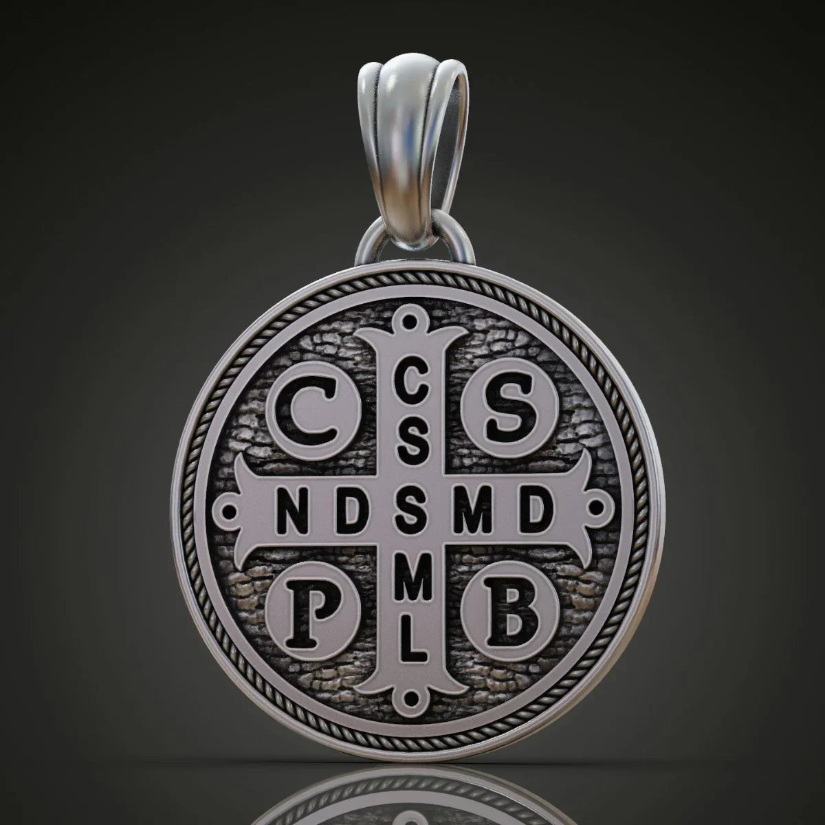St. Benedict S925K Silver Double-Sided Engraved Amulet Pendant