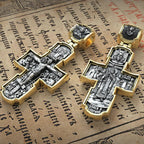 Orthodox S925K Silver Double-Sided Engraved Jesus Christ Crucified and Saints Orthodox Necklace