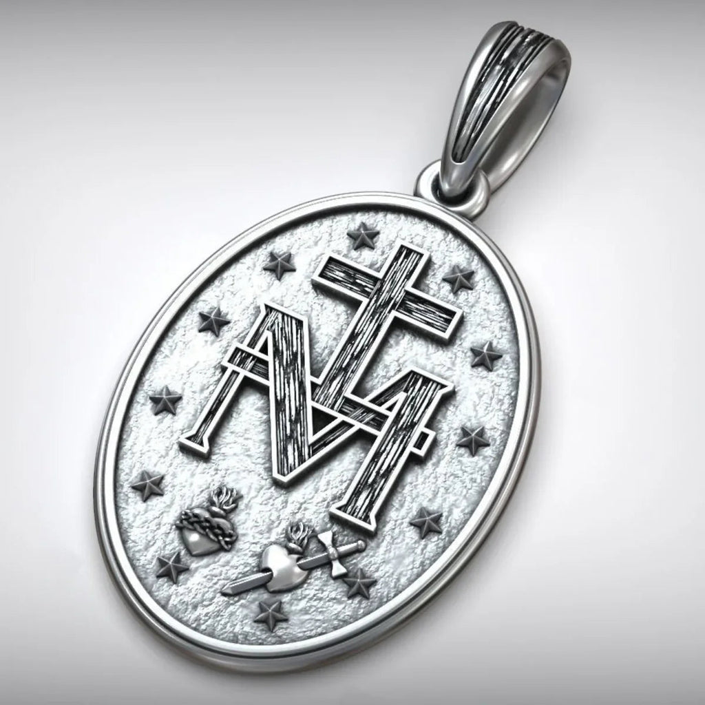 S925K Silver Miracle Medal English Version Inscription Necklace