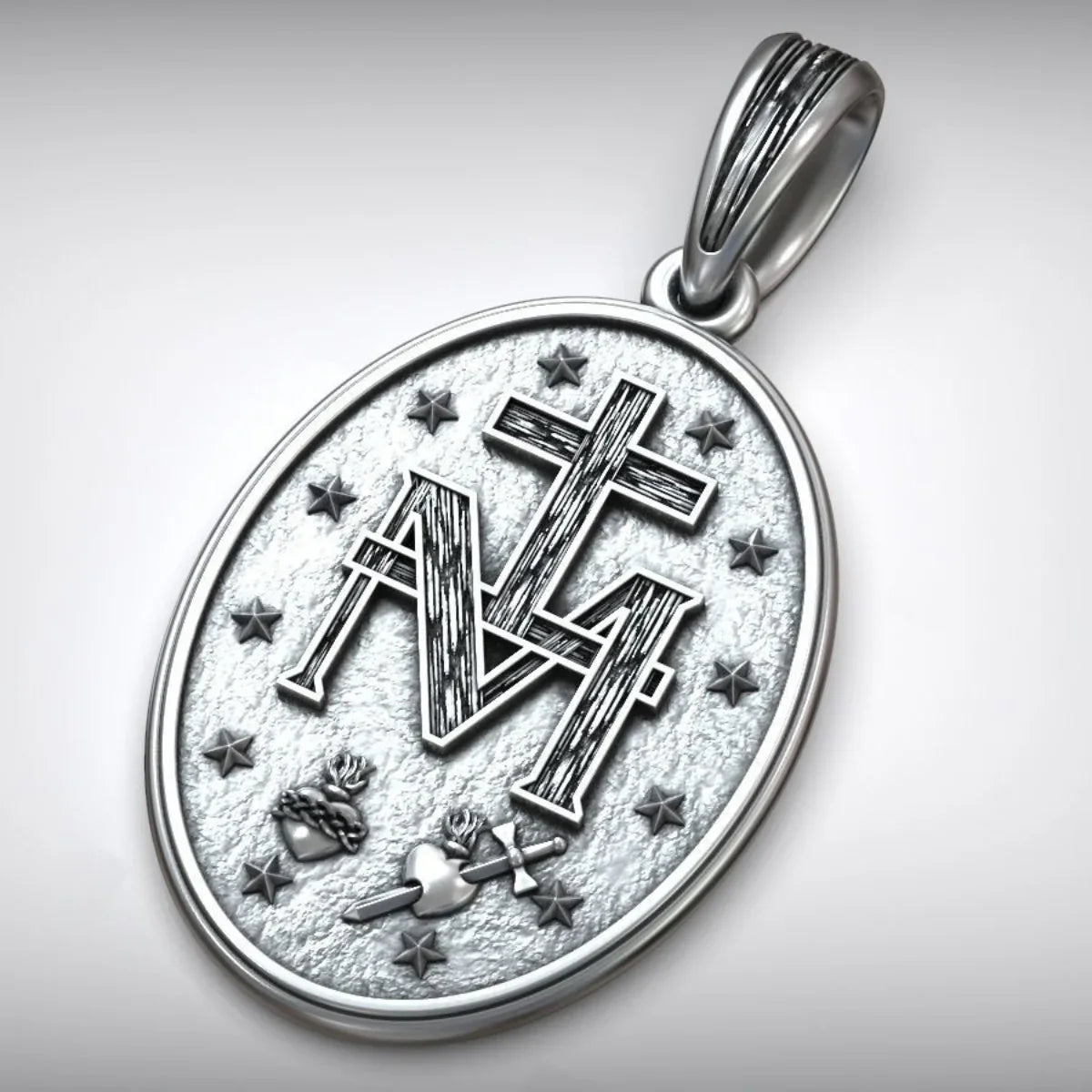 S925K Silver Miracle Medal English Version Inscription Necklace