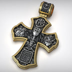 Holy Family of Mary Sacred Heart of Jesus IHS Double-Sided S925 Sterling Silver Cross