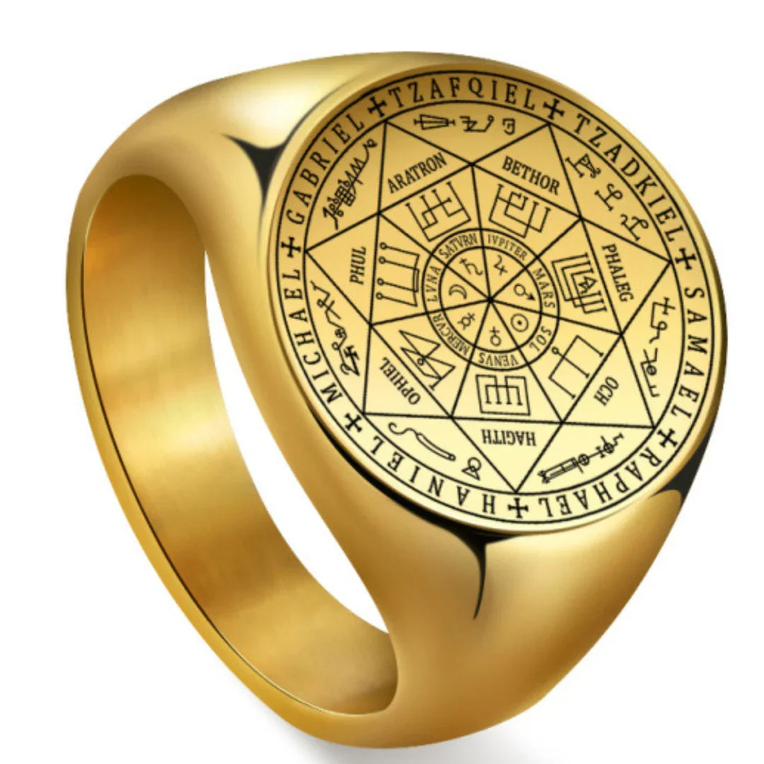 Vintage Titanium Seven Archangel Signet Ring - Amulet Against Evil Eyes, Curses, Spells