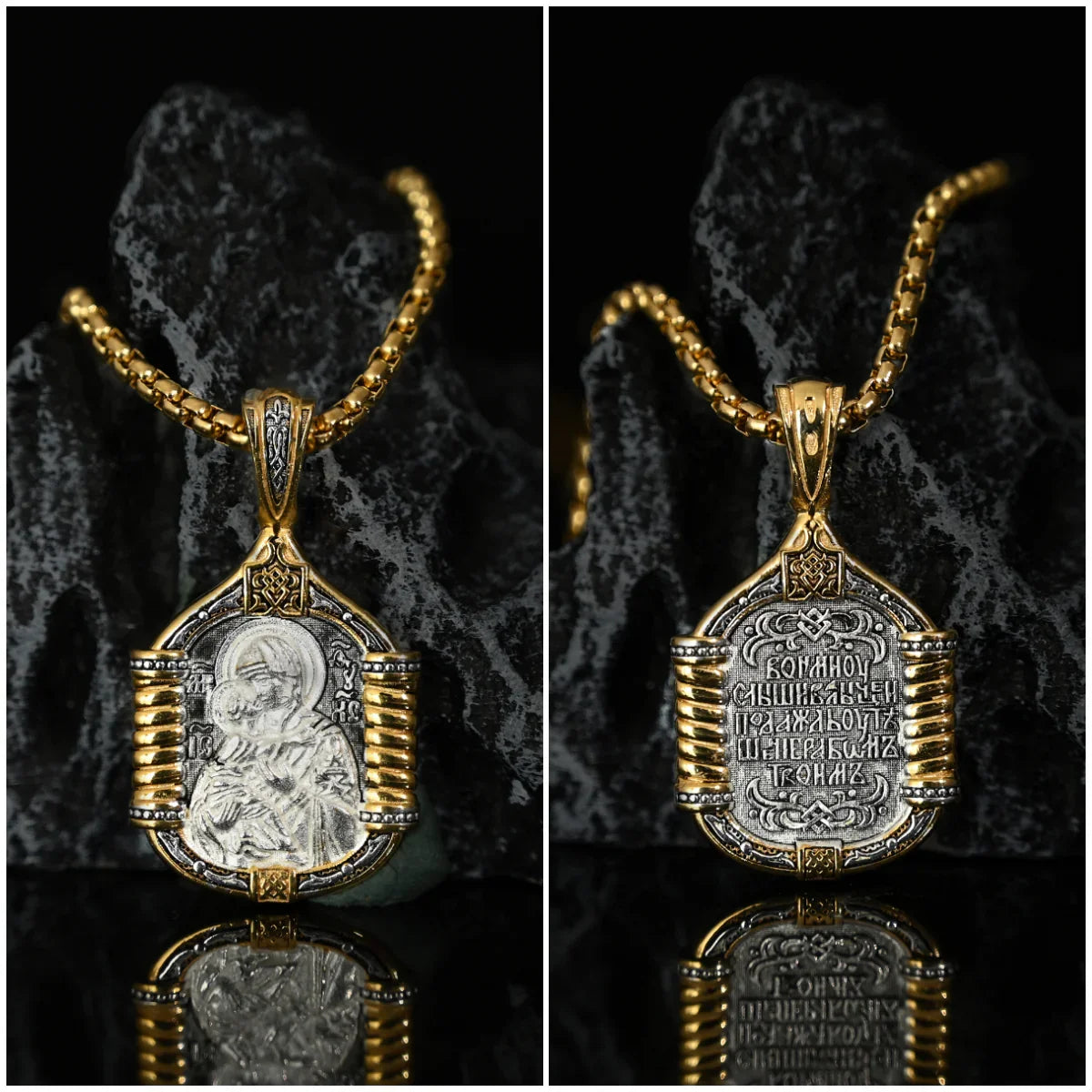 Handmade S925K Silver Madonna Holding Child Necklace