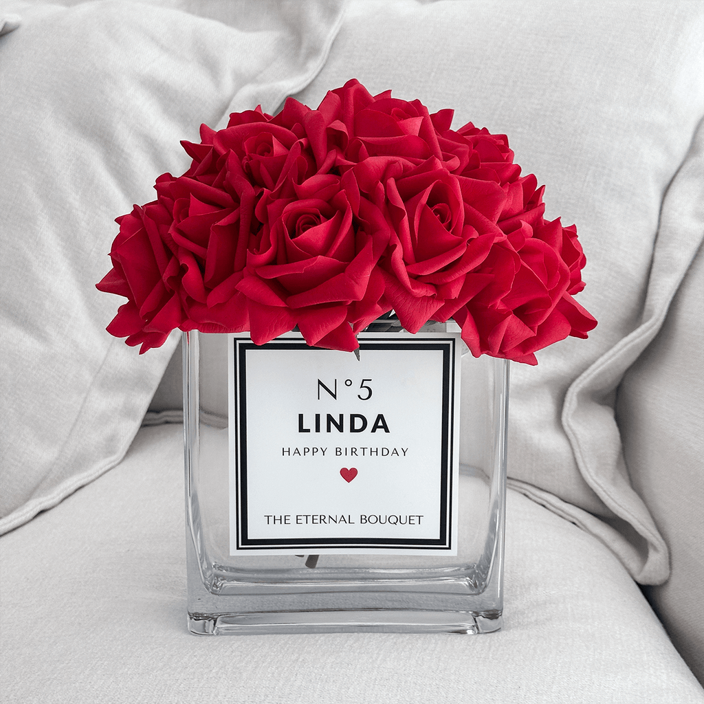 Personalised Glass Vase - Grand Silk Everlasting Roses
