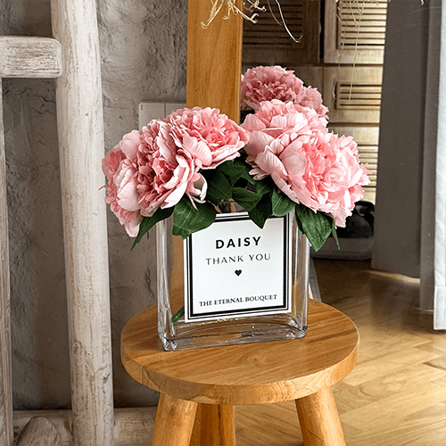 Personalised Glass Vase - Bloomed Scented Silk Peonies