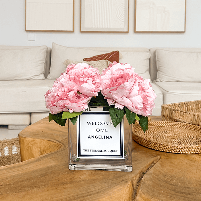 Personalised Glass Vase - Bloomed Scented Silk Peonies