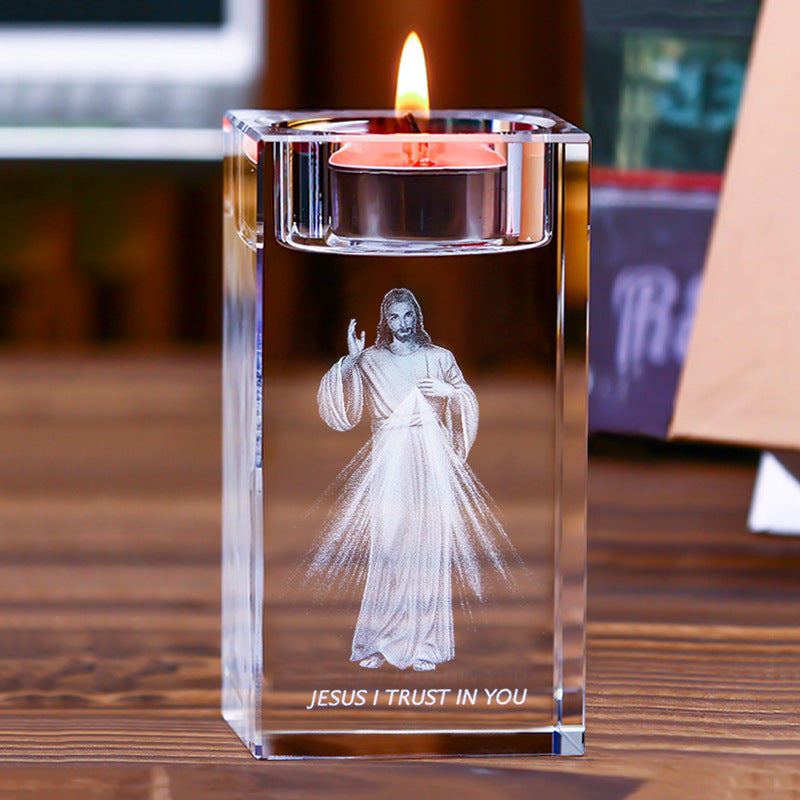 Jesus Crystal Engraved Candle Holder: Light & Faith in One🕯️