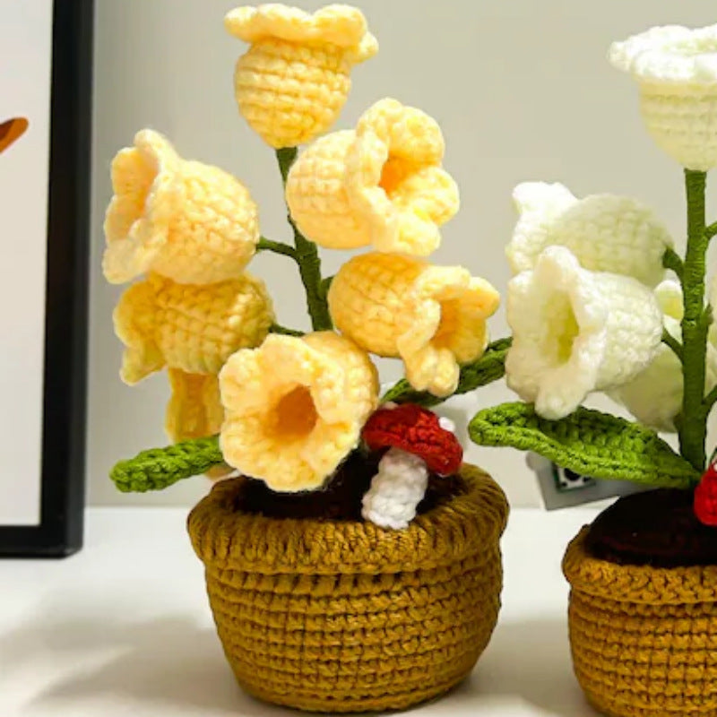 🌼Hand-knitted LED Lilies of the Valley – glowing flowers in a pot for a cozy home atmosphere 💋