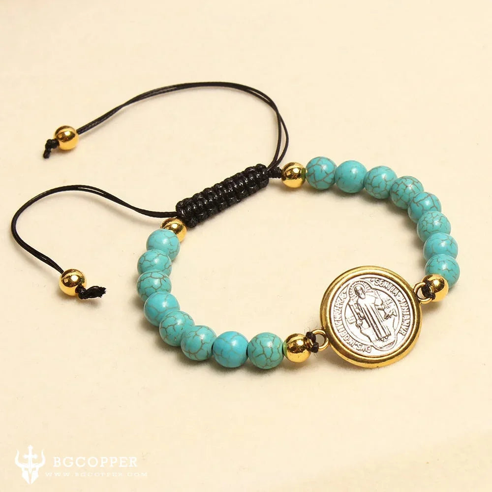 Prayer of Saint Benedict Precious Turquoise Stone Bracelet