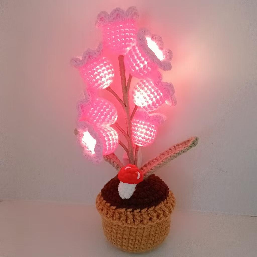 🌼Hand-knitted LED Lilies of the Valley – glowing flowers in a pot for a cozy home atmosphere 💋