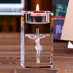 Jesus Crystal Engraved Candle Holder: Light & Faith in One🕯️