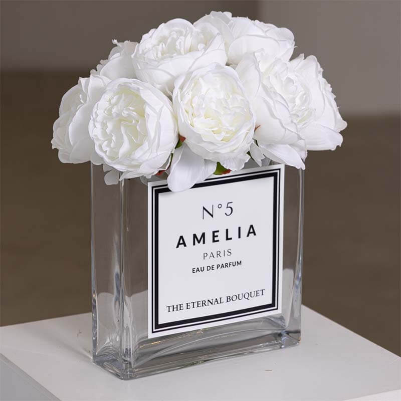 Personalised Glass Vase - Scented Silk Peonies
