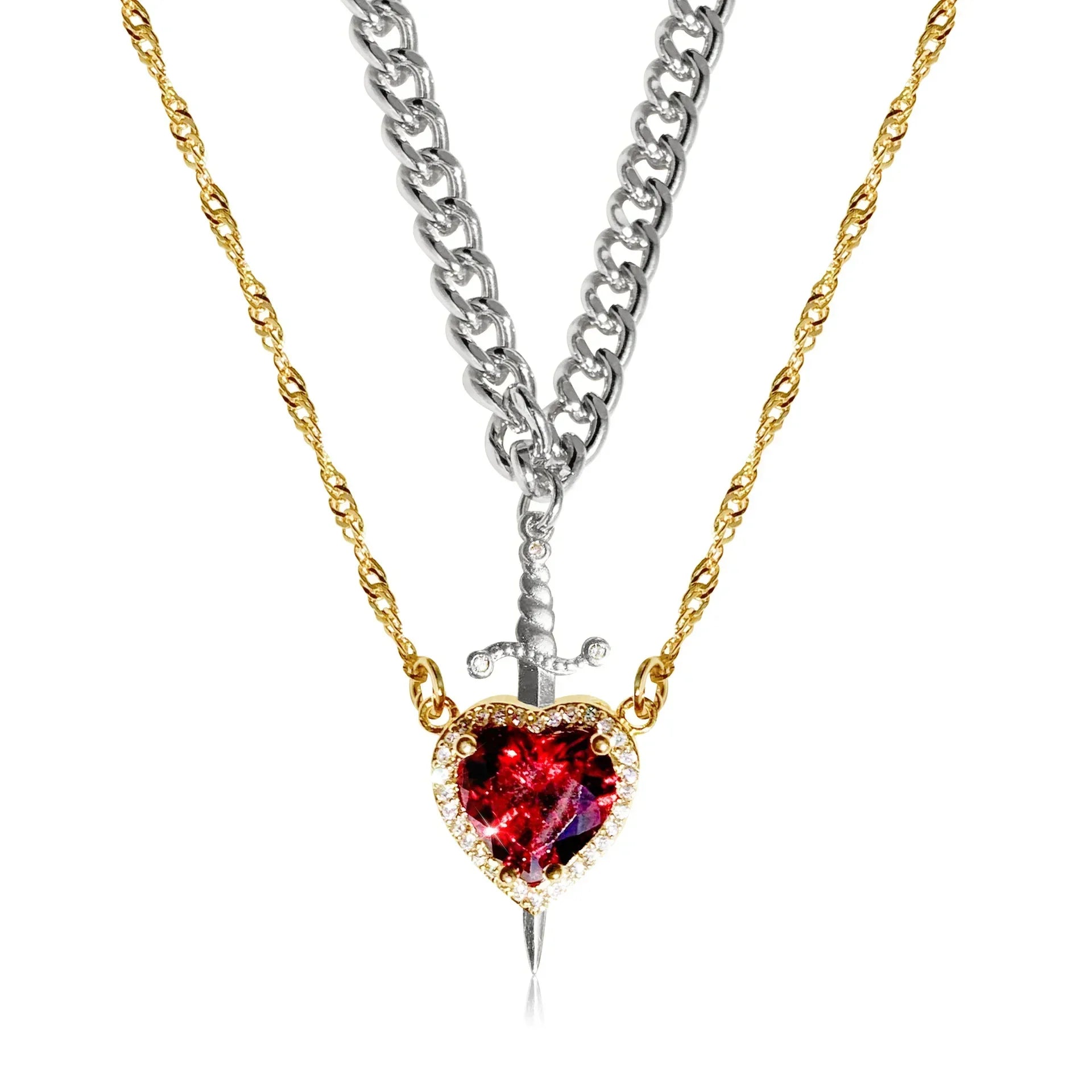 ⚔️❤️ Heart & Sword Matching Couple Necklaces