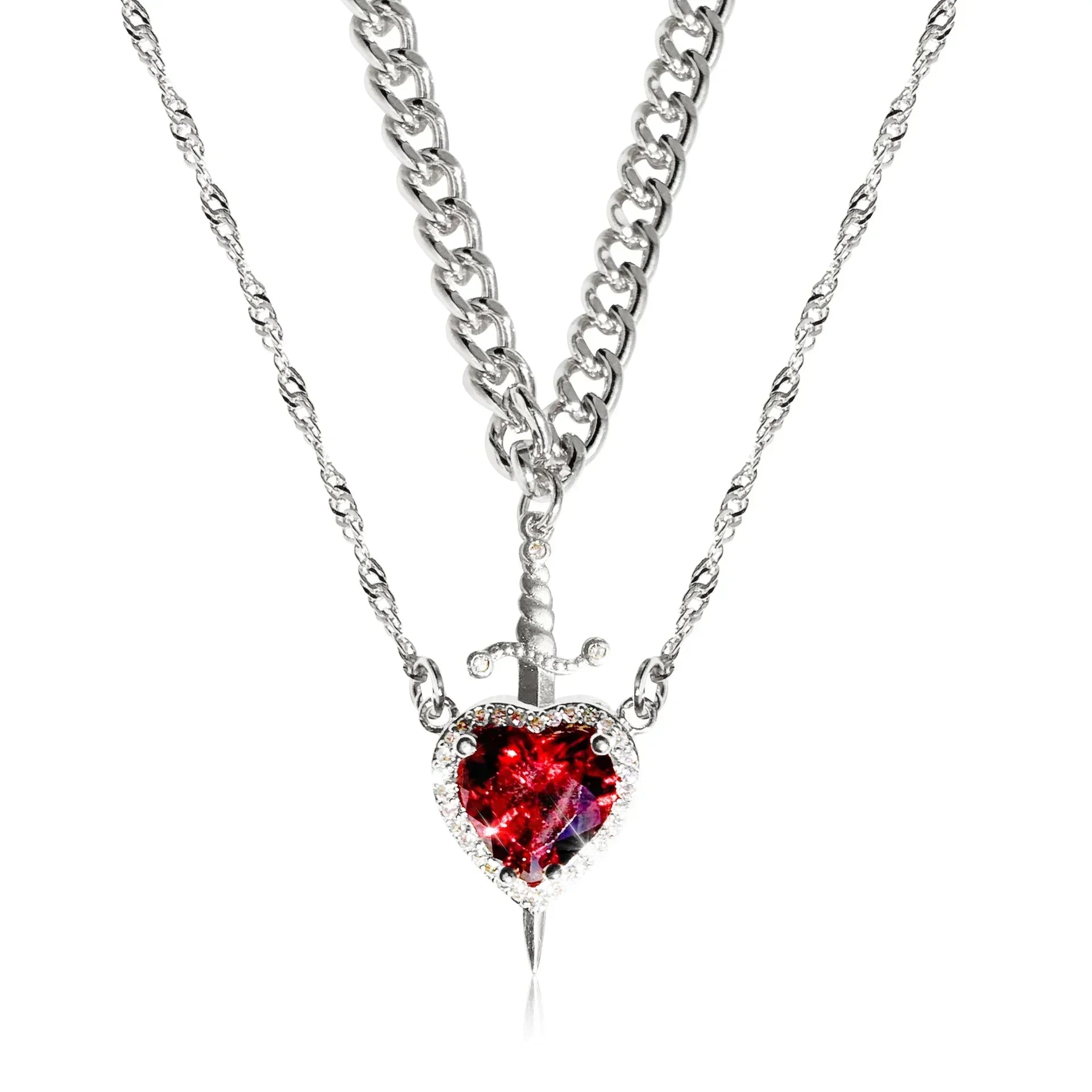 ⚔️❤️ Heart & Sword Matching Couple Necklaces